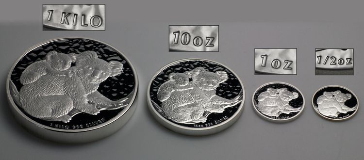 Koala Silbermünzen 1/2oz, 1oz, 10oz und 1kg