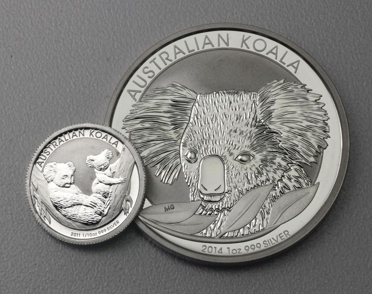 Grössenvergleich 1/10 oz zu 1oz Koala Münze Grössenvergleich 1/10 oz zu 1oz Koala Münze